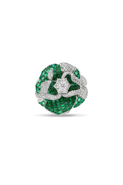 Miss Jo Green and silver floral statement ring MISSAPR26D242764