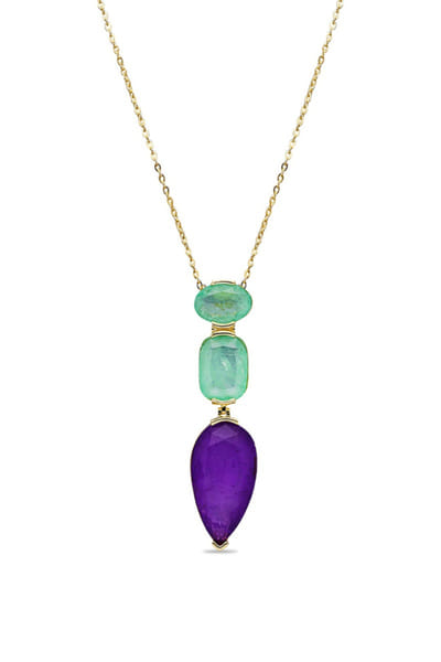 Miss jo Green and purple embellished pendant necklace MISSAUG26D251603