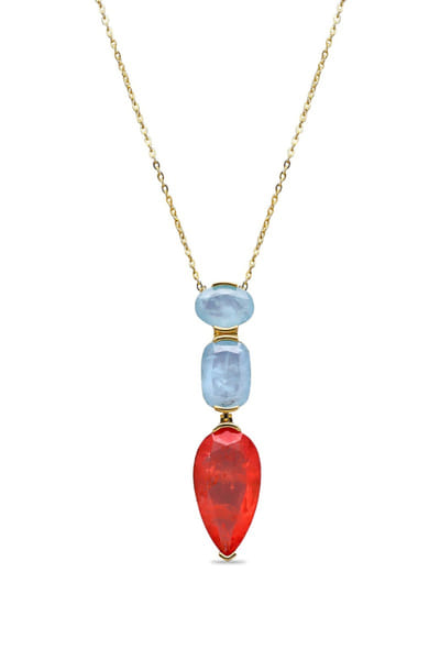 Miss jo Blue-orange stone embellished pendant necklace MISSAUG26D251602