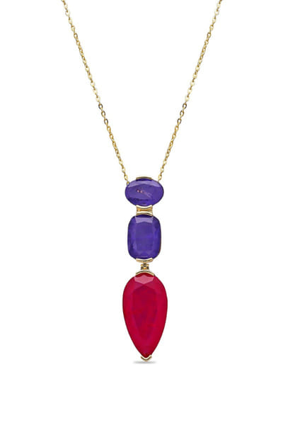 Miss jo Blue and cerise embellished pendant necklace MISSAUG26D251604