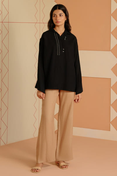 Misha Lakhani Black embroidered cotton top MISHJUN26D547773