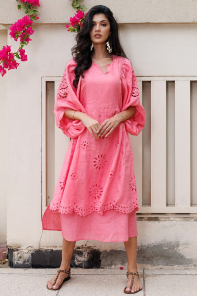 Misha Lakhani Candy pink embroidered linen mini dress MISHJUN26D547774