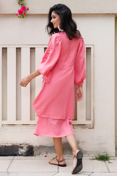 Misha Lakhani Candy pink embroidered linen mini dress MISHJUN26D547774