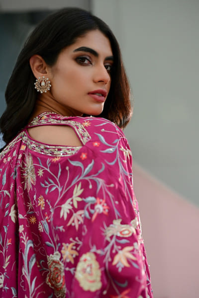 Misha Lakhani Fuchsia embroidered crepe kaftan MISHJUN26D547776