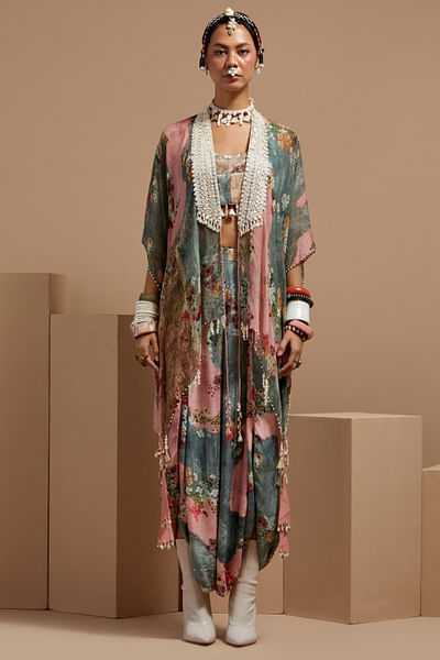 Multicolour floral printed cape set