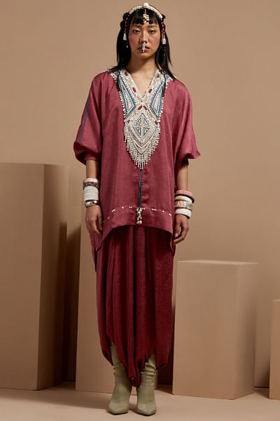 Old rose embroidered kurta set