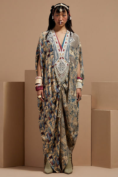 Multicolour geometric printed kaftan jumpsuit