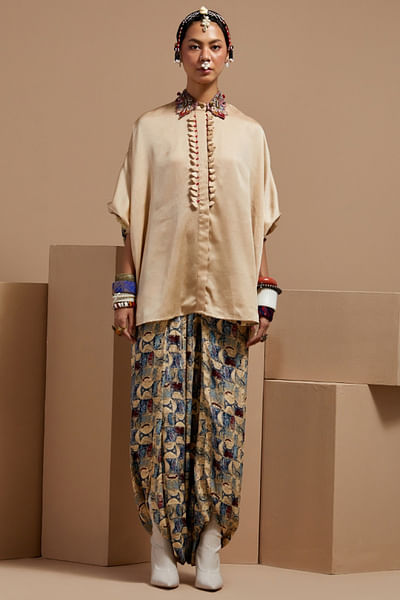 Multicolour tassel shirt and printed trousers