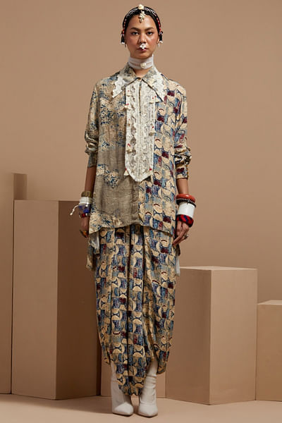 Multicolour geometrical printed trousers