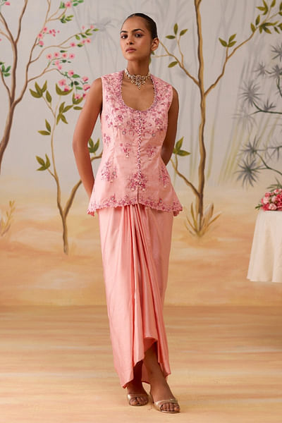 Pink draped skirt set