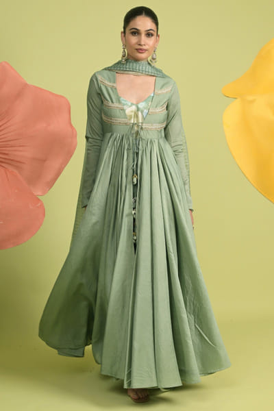 Matcha green embellished anarkali set