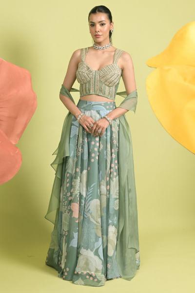 Matcha green printed lehenga set
