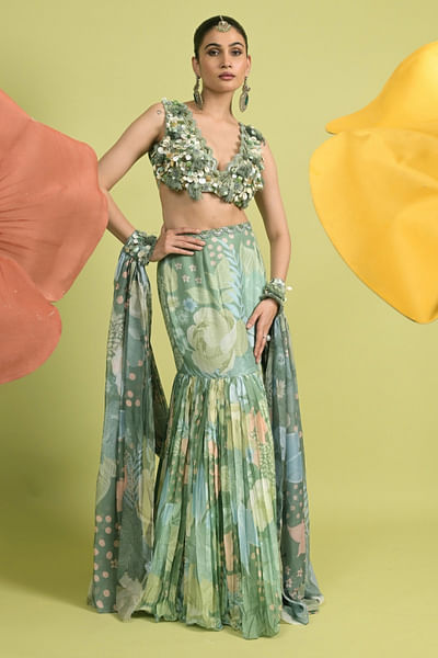 Matcha green printed skirt set