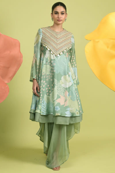 Matcha green printed kurta set