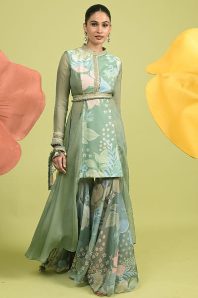 Matcha green embellished kurta set