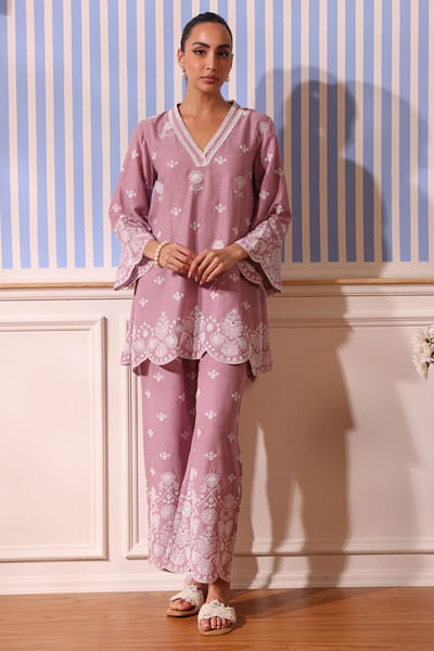 Lilac floral embroidered co-ord set