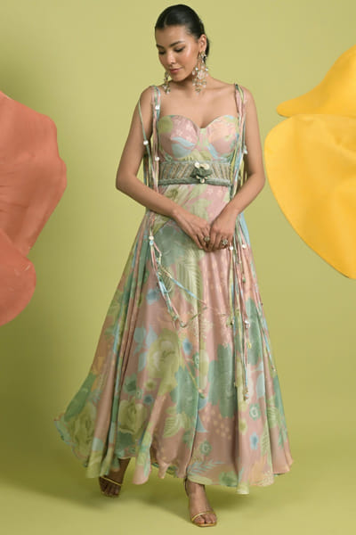 Blush pink floral printed dress