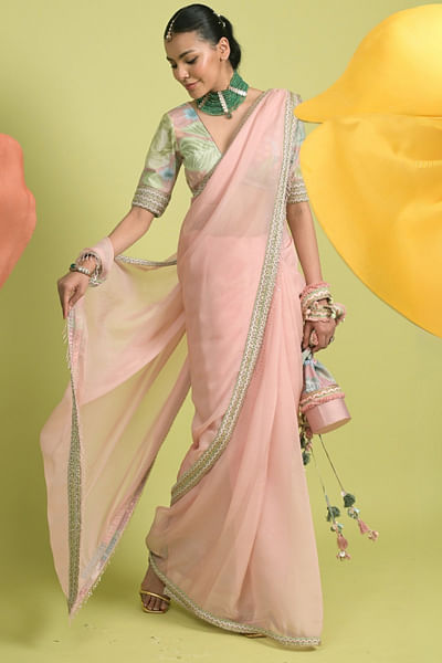 Blush pink embellished sari set
