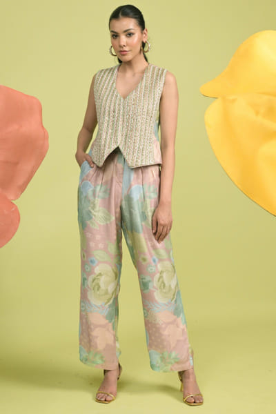 Blush pink embellished waistcoat and pant