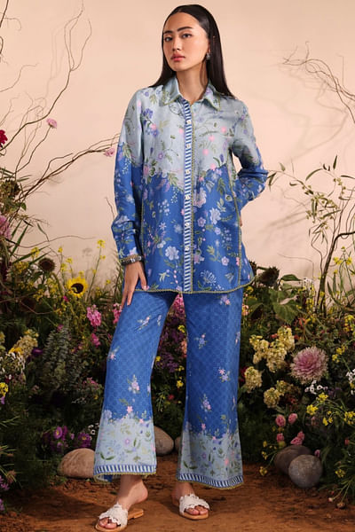Navy blue floral printed co-ords