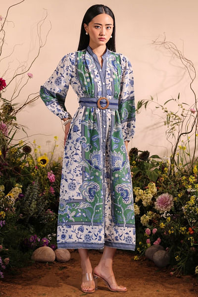 Off-white floral print and belted dress
