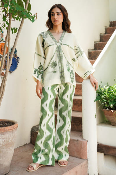 Misha Lakhani Ivory embroidered cotton silk co-ord set MISHJUN26D547778