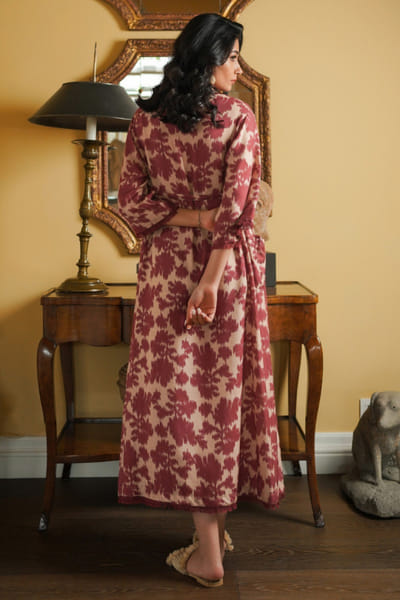 Misha Lakhani Beige floral and ikat printed midi dress MISHJUN26D547779
