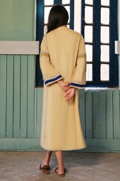 Misha Lakhani Yellow applique embroidered cotton silk dress MISHJUN26D547781