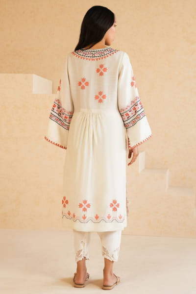 Misha Lakhani Beige applique embroidered khadi silk kurta MISHJUN26D547784