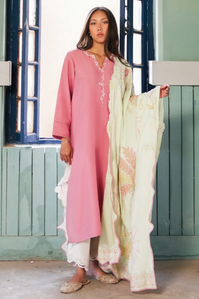 Misha Lakhani Pink embroidered cotton silk kurta set MISHJUN26D547785