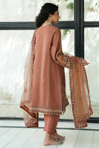 Misha Lakhani Chestnut rust zardozi embroidered kurta set MISHJUN26D547787