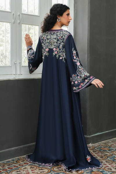 Misha Lakhani Midnight blue resham embroidered abaya MISHJUN26D547788