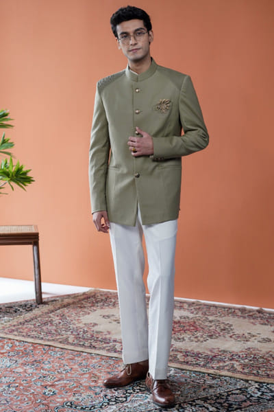 Olive green perennial wool bandhgala