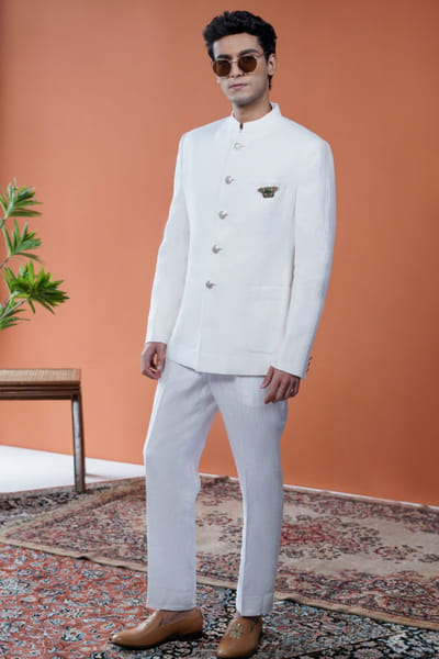 White linen bandhgala