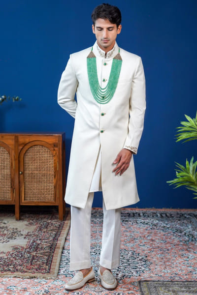 Off white Indo-Western achkan set