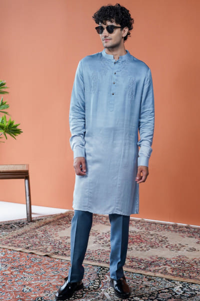 Blue ombre linen satin kurta