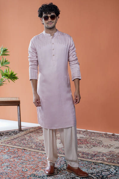 Blush pink linen satin kurta
