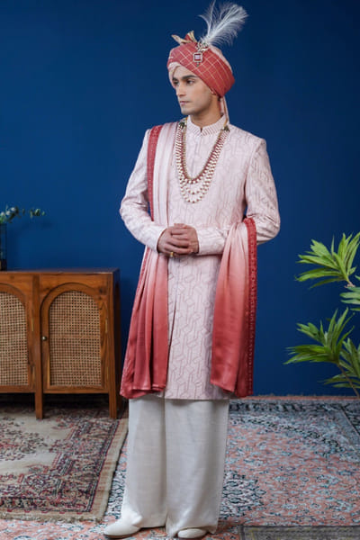 Pink diamond embroidered sherwani