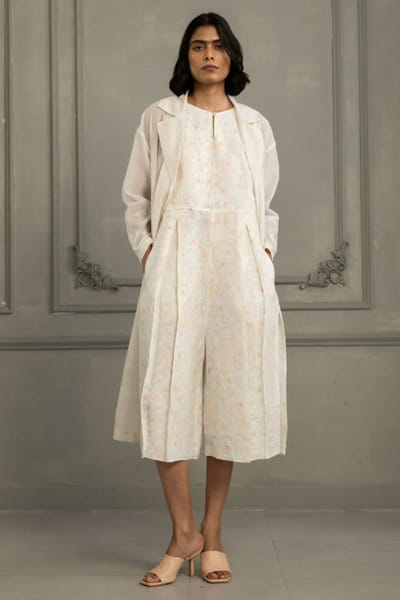 ARCVSH by Pallavi Singh Ivory hand block print embroidered jacket set ARCVJUL26D149853