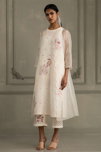 ARCVSH by Pallavi Singh Ivory rose applique scalloped jacket set ARCVJUL26D149854