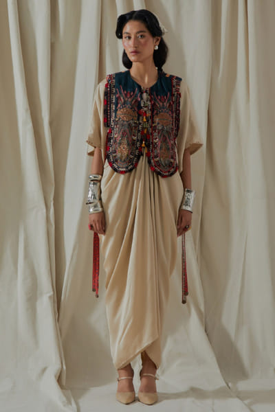 Aseem Kapoor Ecru embroidered gilet dress ASEEMAY26D143591