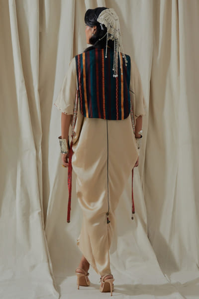 Aseem Kapoor Ecru embroidered gilet dress ASEEMAY26D143591