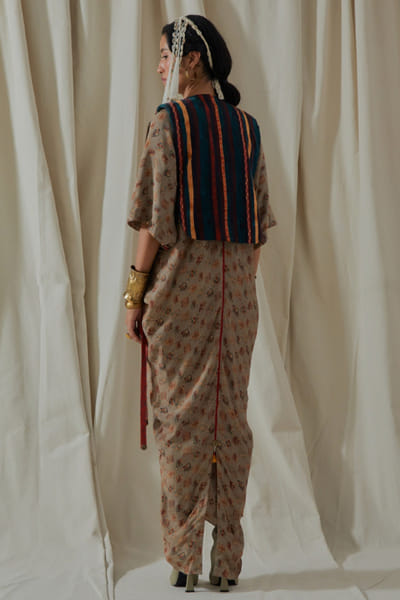 Aseem Kapoor Ecru print embroidered gilet dress ASEEMAY26D143593