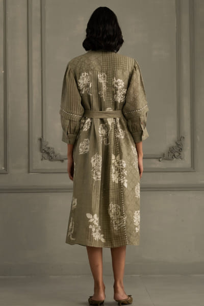 ARCVSH by Pallavi Singh Green hand block printed embroidered dress ARCVJUL26D149842