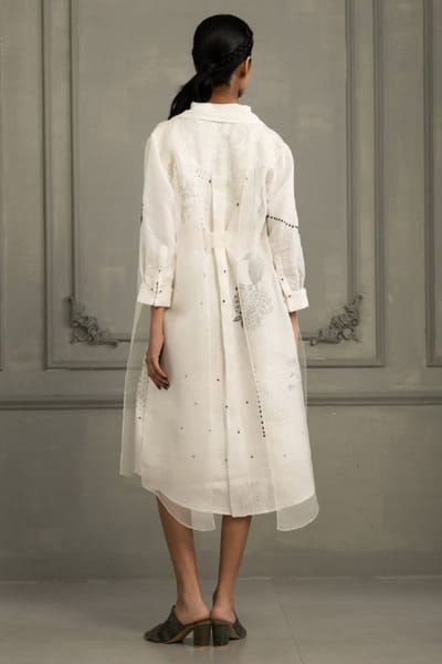 ARCVSH by Pallavi Singh Ivory hand block print embroidered midi dress ARCVJUL26D149845
