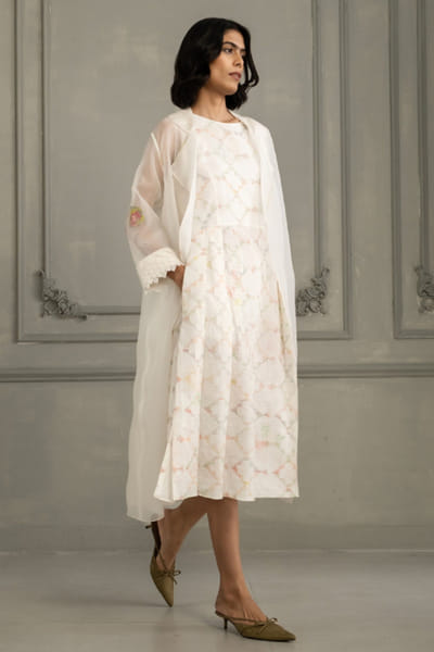 ARCVSH by Pallavi Singh Ivory hand block print appliqued jacket set ARCVJUL26D149849