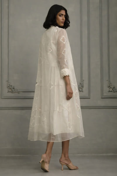 ARCVSH by Pallavi Singh Ivory hand block print applique jacket set ARCVJUL26D149850