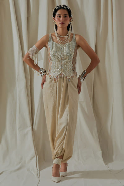 Aseem Kapoor White embroidered corset blouse ASEEMAY26D144551