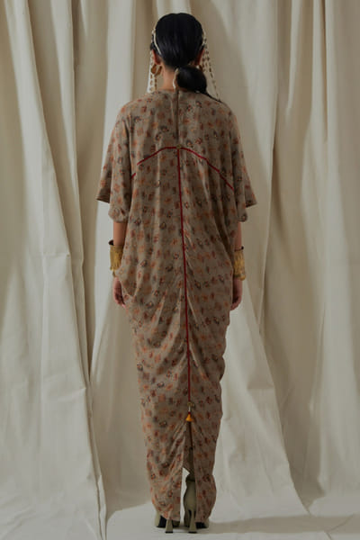 Aseem Kapoor Ecru print embroidered crepe dress ASEEMAY26D143592
