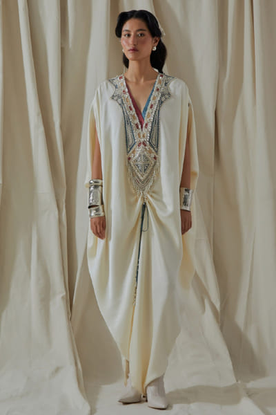 Aseem Kapoor White embroidered kaftan jumpsuit ASEEMAY26D144541